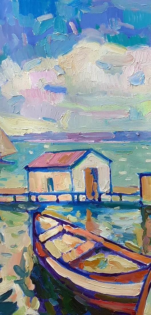 Oil painting Landscape with a boat Peter Tovpev - 6