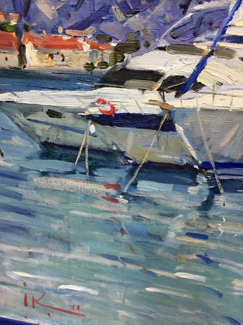 Oil painting Yacht and reflection in white Irina Kalyuzhnaya - 11