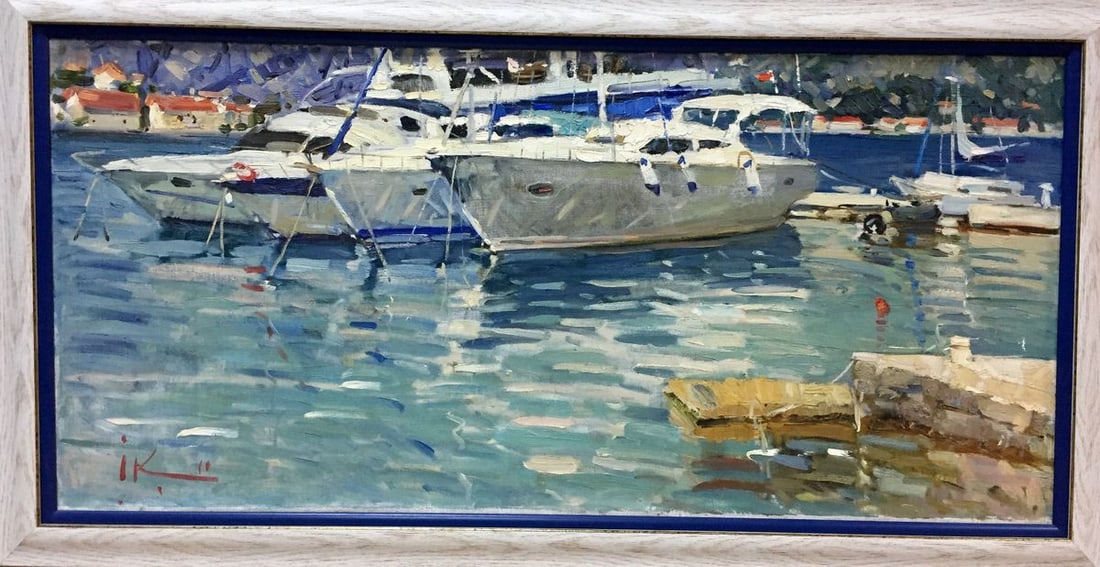 Oil painting Yacht and reflection in white Irina Kalyuzhnaya: Title: Oil painting Yacht and reflection in white Irina Kalyuzhnaya Description: Bag 36 *** ABOUT THIS PAINTING *** * TITLE: "Yacht and reflection in white." * ARTISTS: Irina Kalyuzhnaya * SIZE: 85x40