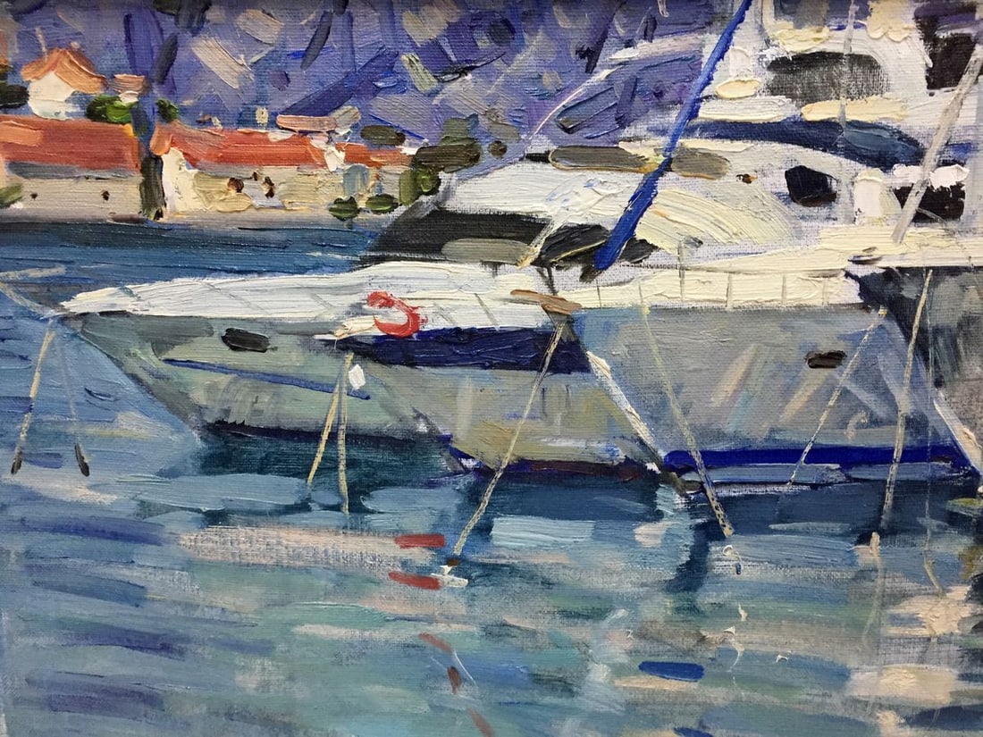 Oil painting Yacht and reflection in white Irina Kalyuzhnaya - 2