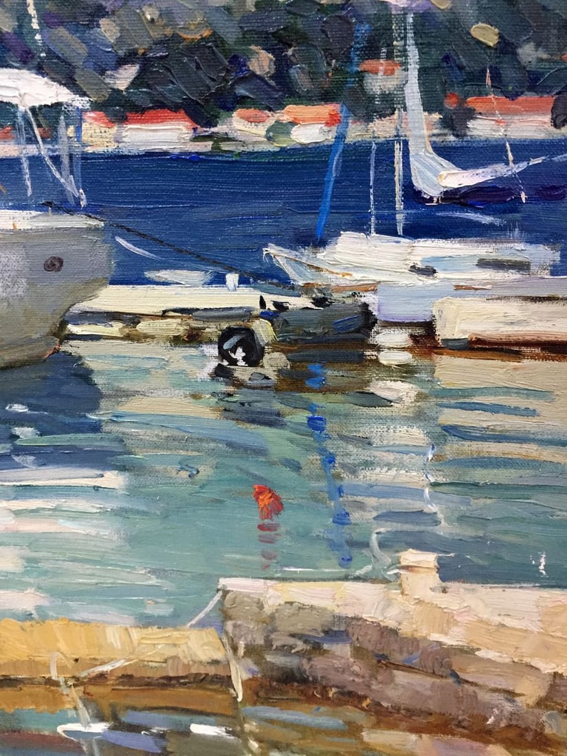Oil painting Yacht and reflection in white Irina Kalyuzhnaya - 9