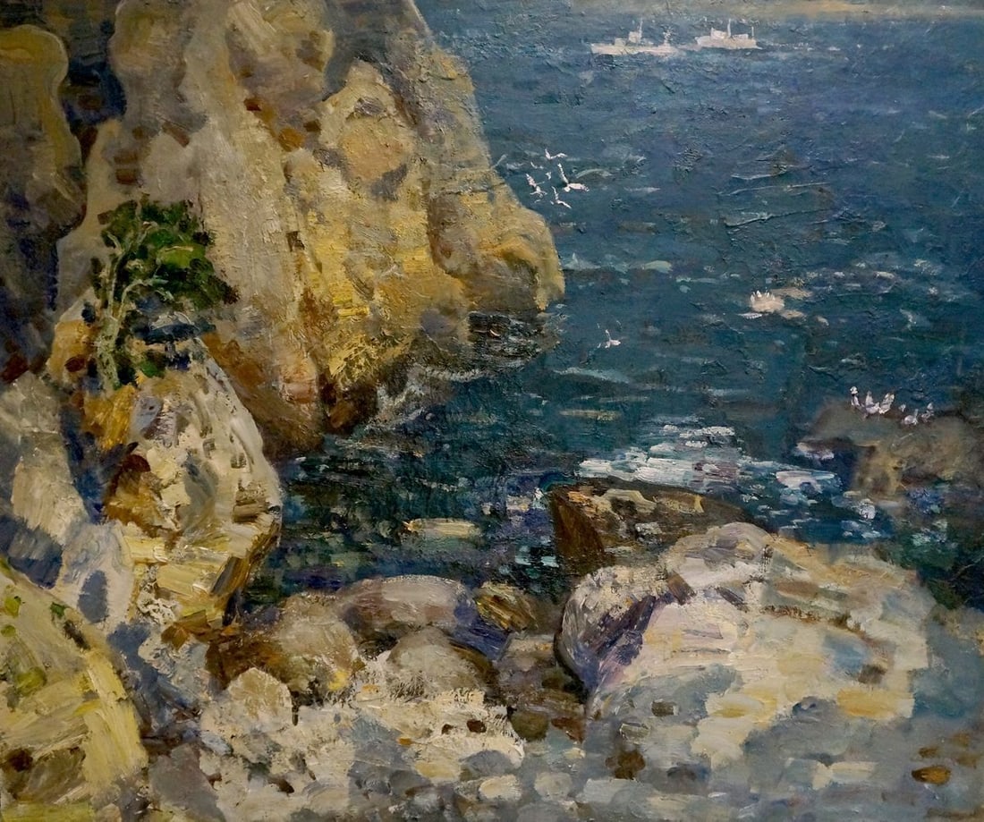 Oil painting Sea shore Merinov Alexey Iosifovich: Title: Oil painting Sea shore Merinov Alexey Iosifovich Description: Vern 1155 *** ABOUT THIS PAINTING *** * TITLE: "Sea shore" * ARTISTS: Merinov Alexey Iosifovich * SIZE: 126x105 cm/'49.60x41.33 inc