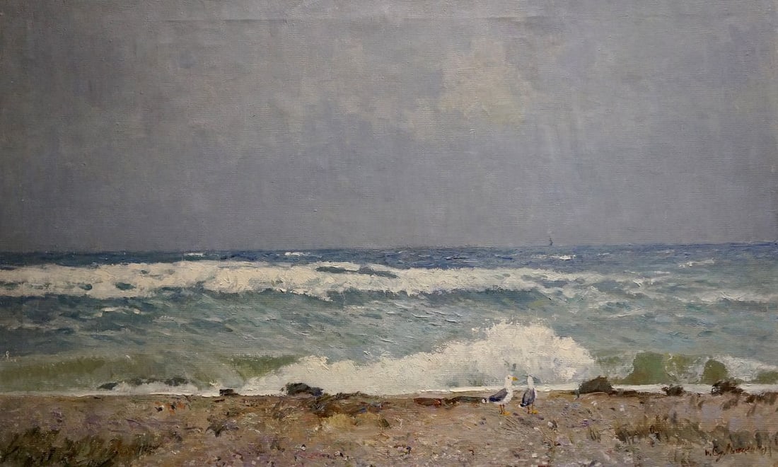 Oil painting Shore landscape Sulimenko Petr Stepanovich: Title: Oil painting Shore landscape Sulimenko Petr Stepanovich Description: Vern 1220 *** ABOUT THIS PAINTING *** * TITLE: "Shore landscape" * ARTISTS: Sulimenko Petr Stepanovich * SIZE: 64.9x105.1 cm