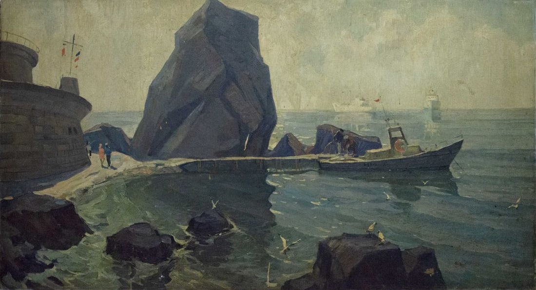 Oil painting Night coast: Title: Oil painting Night coast Description: Vernd 53 *** ABOUT THIS PAINTING *** * TITLE: "Night coast" * ARTISTS: Unknown artist * SIZE: 110x200 cm/'43.30x78.74 inches' * MEDIUM: oil, canvas * HAND