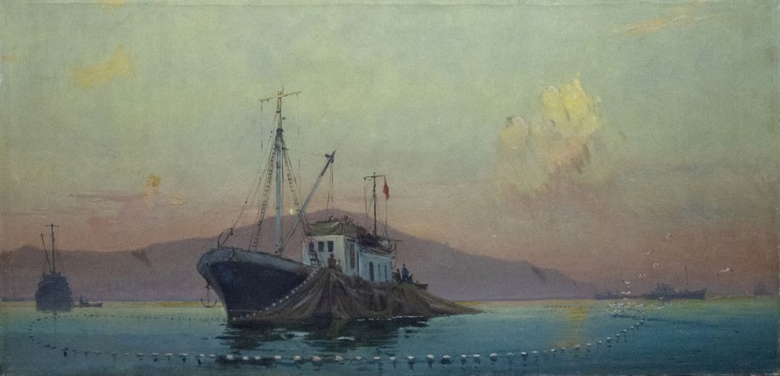 Oil painting Ship Peter Kuzmich Stolyarenko: Title: Oil painting Ship Peter Kuzmich Stolyarenko Description: Vernd 84 *** ABOUT THIS PAINTING *** * TITLE: "Ship" * ARTISTS: Peter Kuzmich Stolyarenko * SIZE: 63x130 cm/'24.80x51.18 inches' *