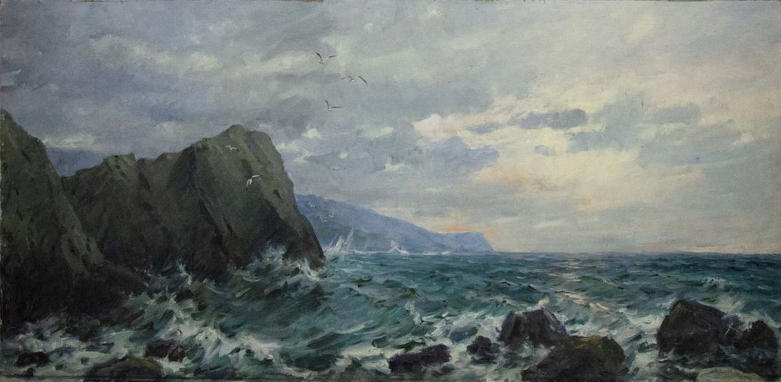 Oil painting Seascape Sergey Basov: Title: Oil painting Seascape Sergey Basov Description: Vernd 141 *** ABOUT THIS PAINTING *** * TITLE: "Seascape" * ARTISTS: Sergey Basov * SIZE: 100x200 cm/'39.37x78.74 inches' * MEDIUM: oil, canvas *