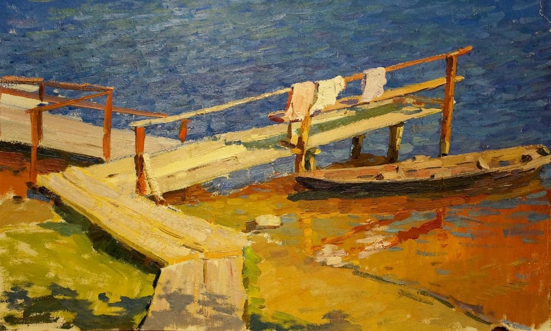 Oil painting Moored boat off the coast Korostelev Vladimir Alexandrovich (1 of 8)