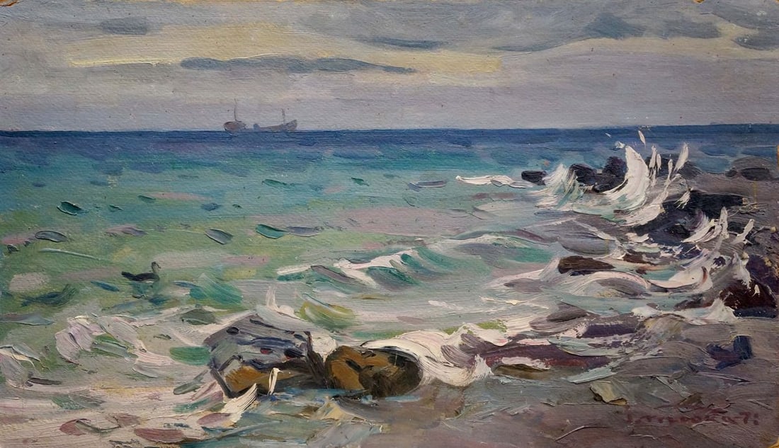 Oil painting Waves Tyukha Ivan Andreevich: Title: Oil painting Waves Tyukha Ivan Andreevich Description: Verns 473 *** ABOUT THIS PAINTING *** * TITLE: "Waves" * ARTISTS: Tyukha Ivan Andreevich * SIZE: 34x57 cm/'13.38x22.44 inches' * MEDIUM: o