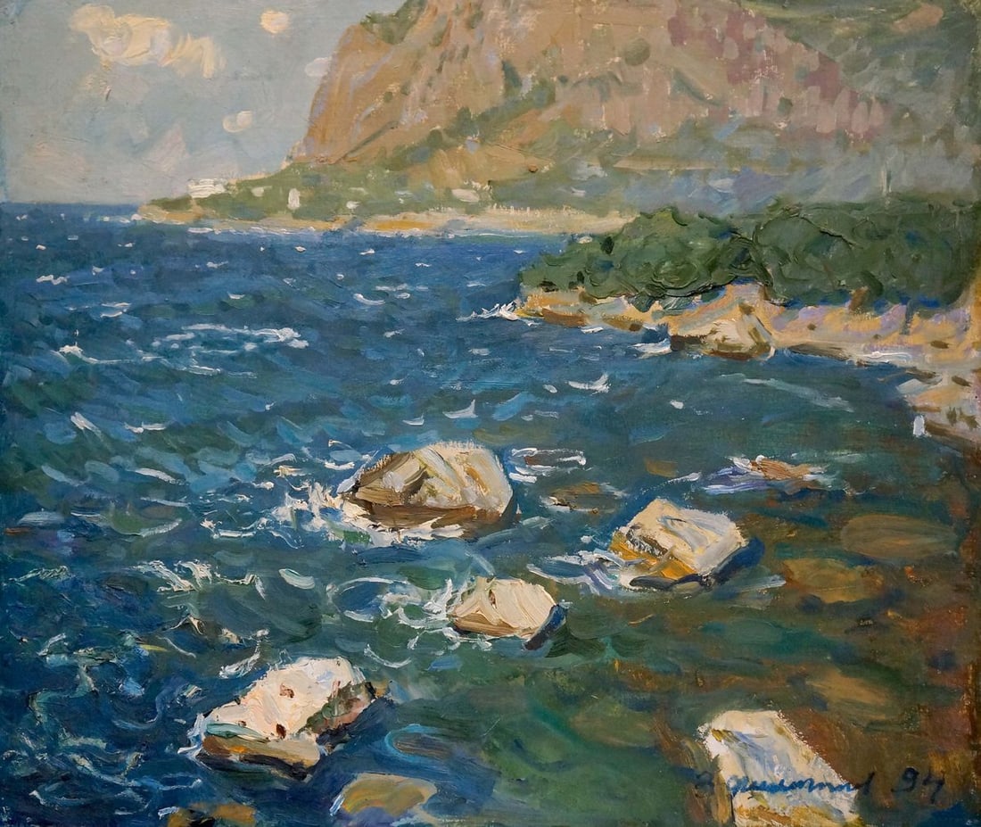 Oil painting Rocky shore Filippov Z. I.: Title: Oil painting Rocky shore Filippov Z. I. Description: Verns 494 *** ABOUT THIS PAINTING *** * TITLE: "Rocky shore" * ARTISTS: Filippov Z. I. * SIZE: 50x60 cm/'19.68x23.62 inches' * MEDIUM: oil,