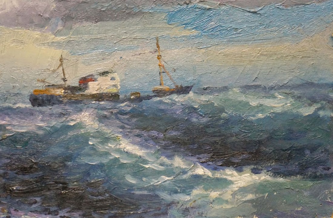 Oil painting Ships at sea - 5