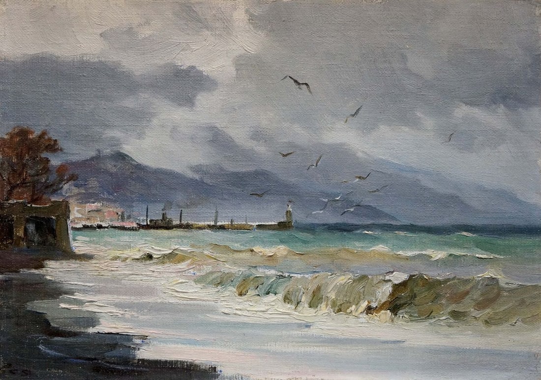 Oil painting Storm Yarovoy Stepan Kalinovich: Title: Oil painting Storm Yarovoy Stepan Kalinovich Description: Verns 574 *** ABOUT THIS PAINTING *** * TITLE: "Storm" * ARTISTS: Yarovoy Stepan Kalinovich * SIZE: 50x35 cm/'19.68x13.77 inches' * MED