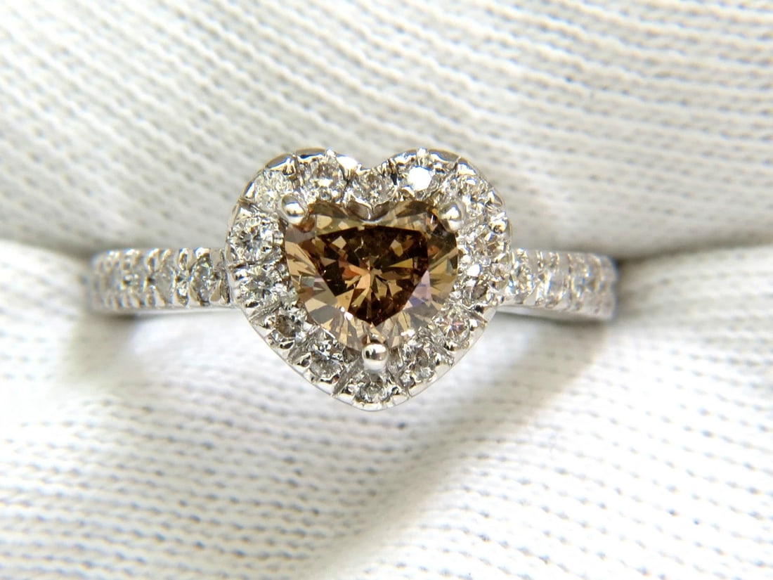 1.37CT NATURAL FANCY BRIGHT BROWN HEART CUT HALO DIAMOND RING 14KT VS** - 5