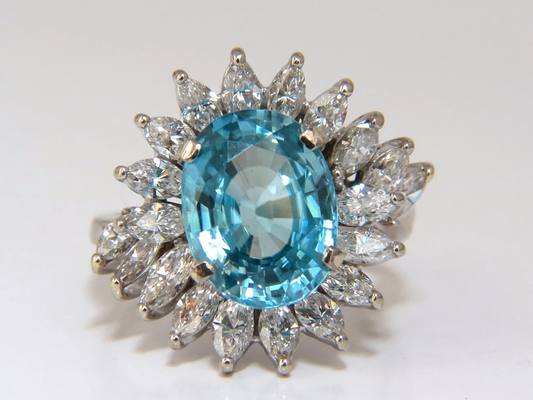 7.70ct Natural Indigo Blue zircon Diamonds Ring 18kt** - 3