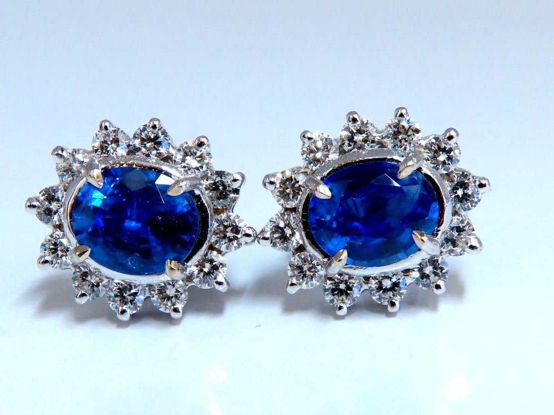 4.19ct Natural Sapphire Diamonds Cluster Earrings 14 Karat gold**: Title: 4.19ct Natural Sapphire Diamonds Cluster Earrings 14 Karat gold** Description: Sapphire Halo Cluster Prime Natural sapphire & Diamonds classic cocktail Stud earrings 3.05ct total weight sapphir