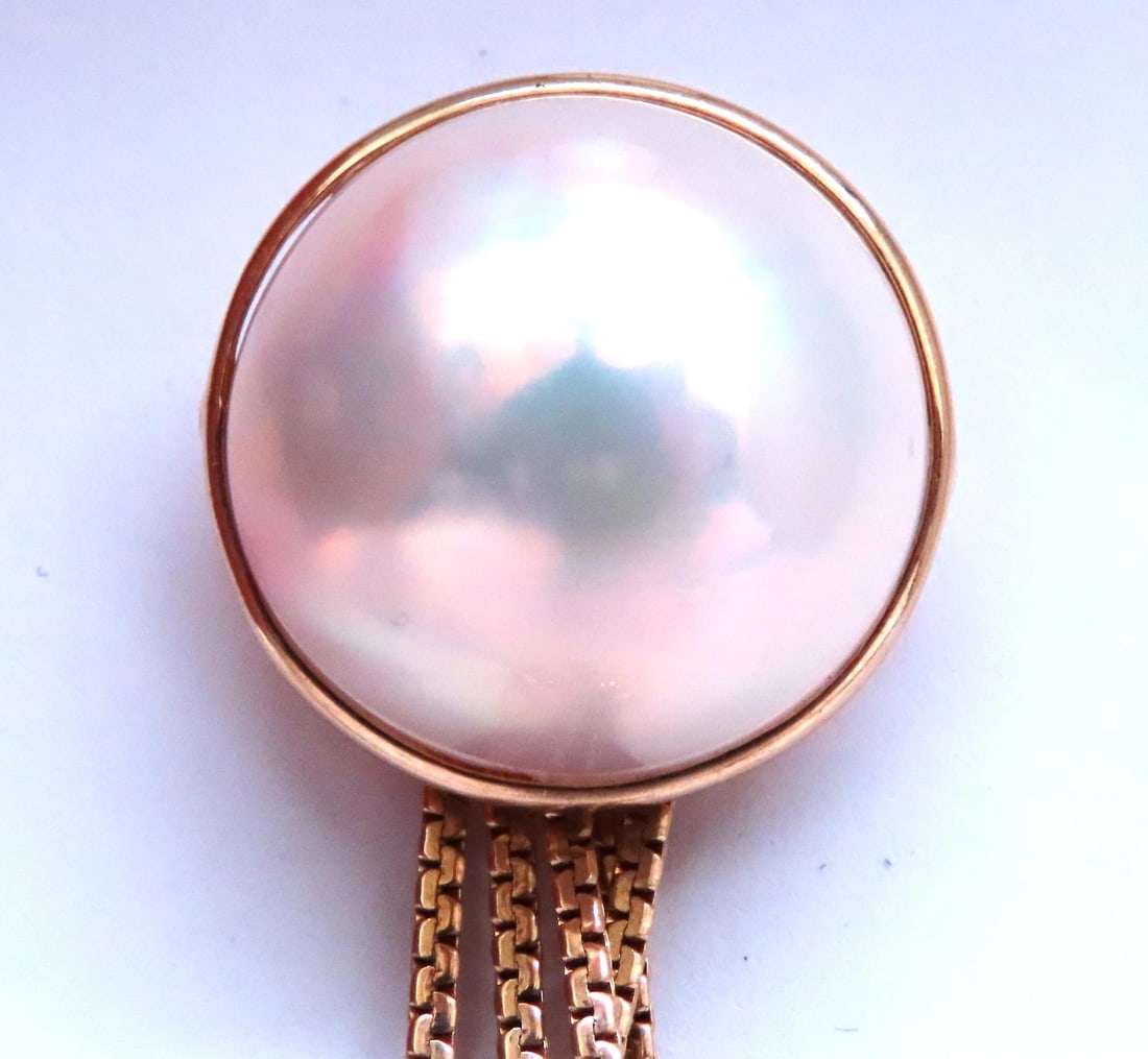 18mm Mabe Pearl Dangle CZ 14kt gold earrings Cosmopolitan Edit 12385** - 4