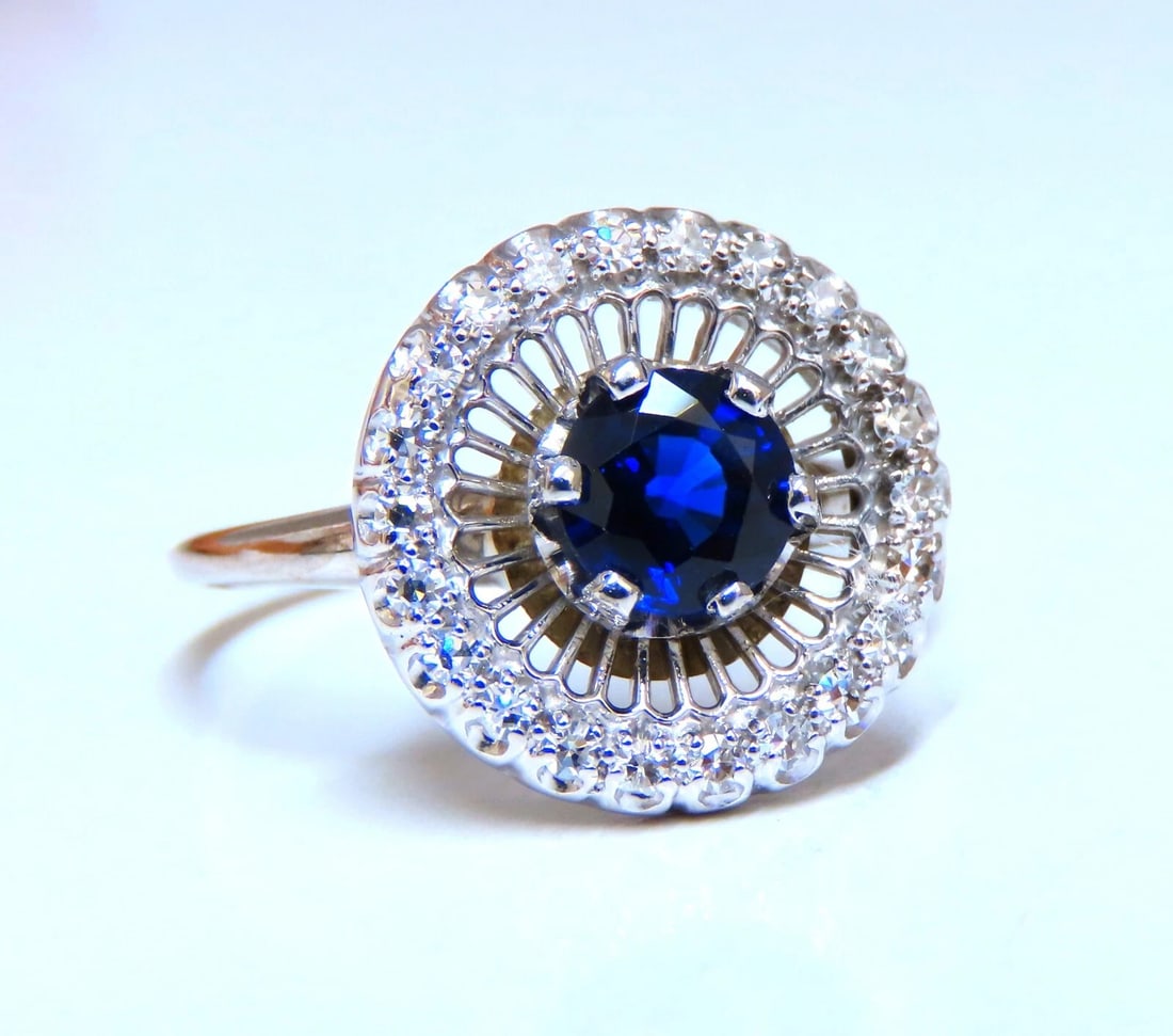 .80ct natural sapphire diamonds cocktail cluster ring 14kt**: Title: .80ct natural sapphire diamonds cocktail cluster ring 14kt** Description: Natural sapphire diamond cocktail ring. . 80ct. Natural round blue sapphires. Vivid Royal blue, clean clarity and
