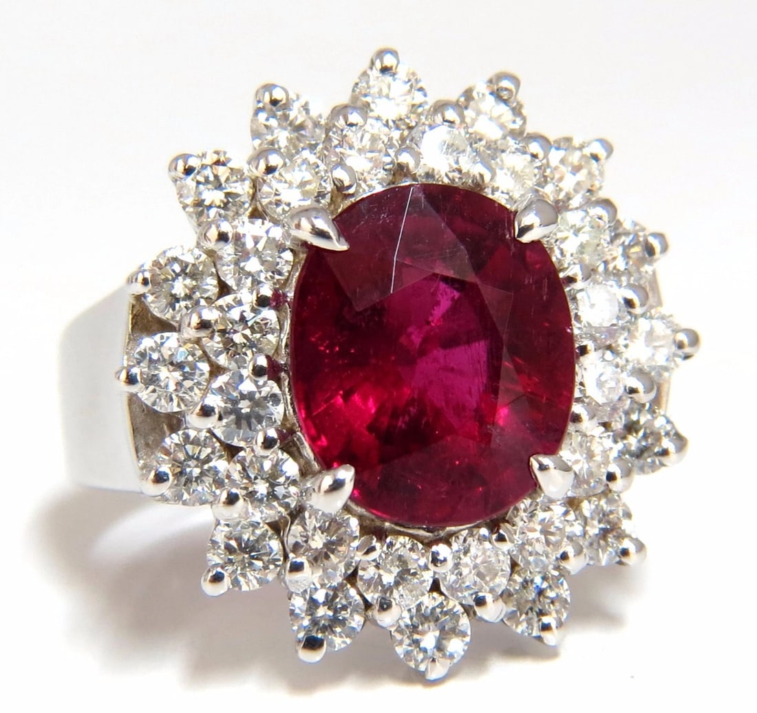 5.80ct natural Pink Red Tourmaline Diamond Ring 14kt. Double Halo *v: Title: 5.80ct natural Pink Red Tourmaline Diamond Ring 14kt. Double Halo *v Description: MAGNIFICENT JEWELS 4.20ct. Natural Bright Pinkish Red Tourmaline Ring clean clarity / A+ superb transparency