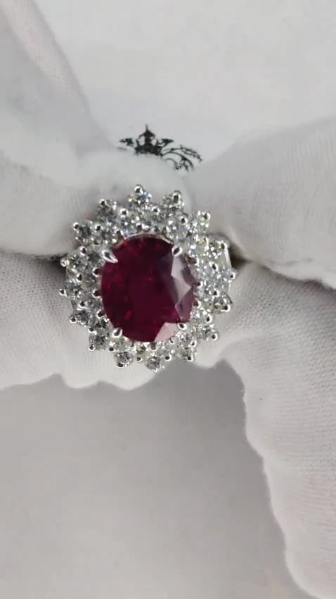 5.80ct natural Pink Red Tourmaline Diamond Ring 14kt. Double Halo *v - 2