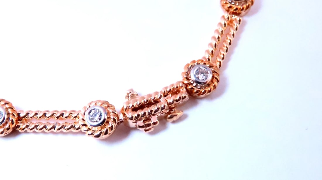 Barley Rope Twist Natural Round Diamonds Link Bracelet 14kt Gold 12636** - 4
