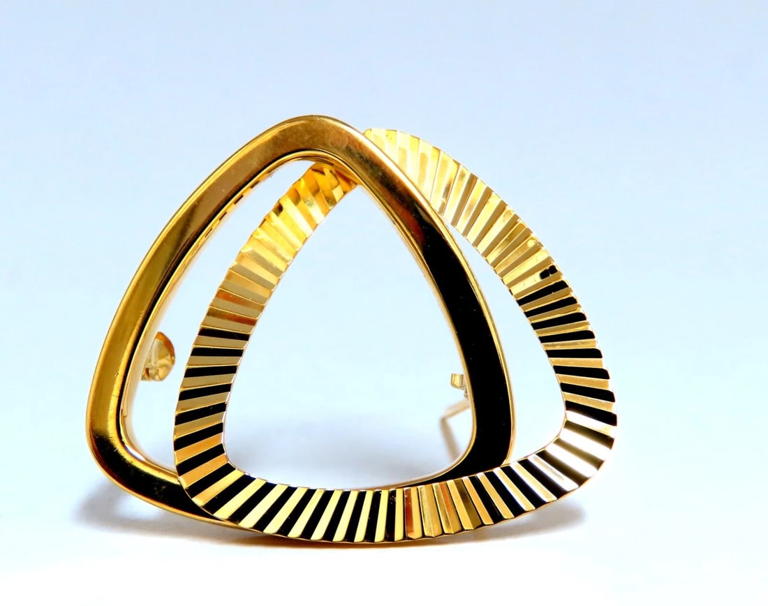Double Triangle Pin 14kt**: Title: Double Triangle Pin 14kt** Description: MAGNIFICENT JEWELS Triangles Pin. 33 x 26mm diameter 14kt. yellow gold 4.7 grams All Items come with a Free White ribbon gift box. ....*..*. Rese