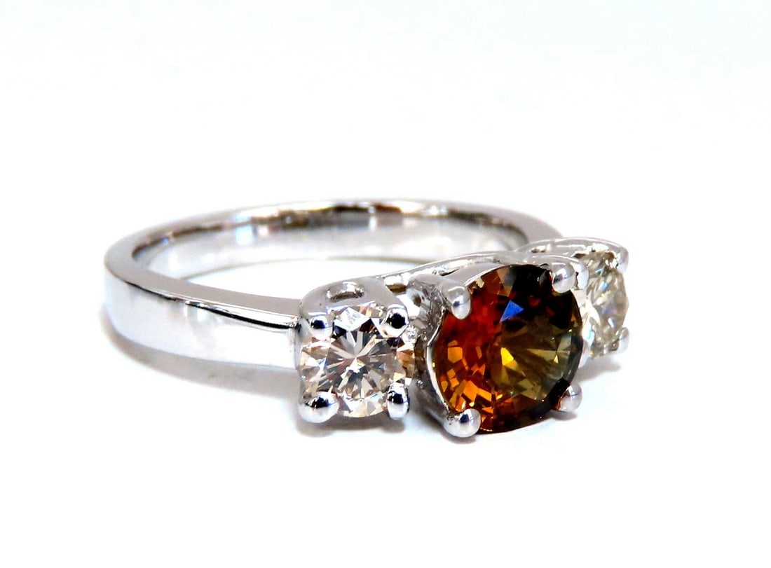 2.30ct Natural Fancy Color Sapphire Diamonds Ring 14 Karat Classic Three** - 2