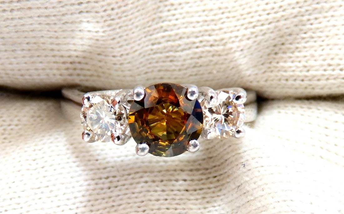 2.30ct Natural Fancy Color Sapphire Diamonds Ring 14 Karat Classic Three** - 5