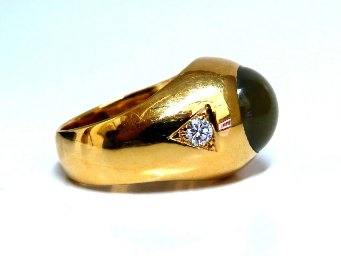 GIA Certified Natural Chrysoberyl Cats Eye Mens Diamond Signet Ring 18kt *v - 3