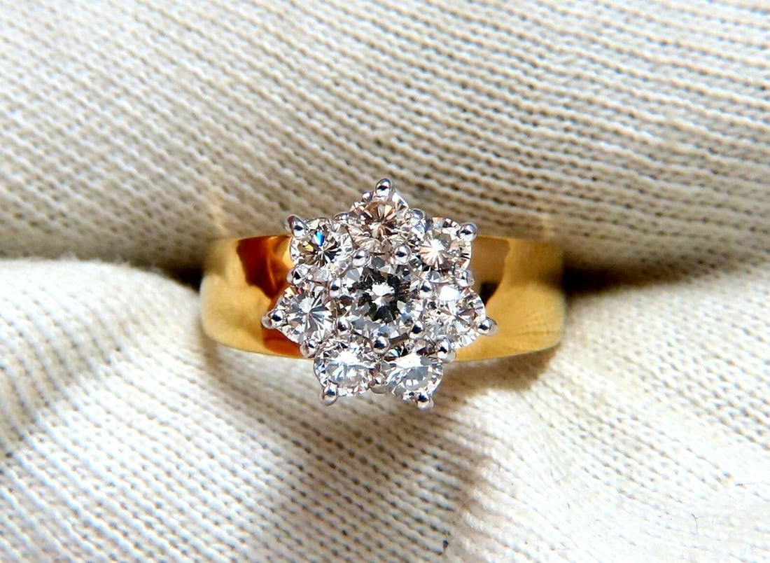 1.04ct Natural Diamonds Floating Cluster on Band Ring 14kt Vintage** - 4