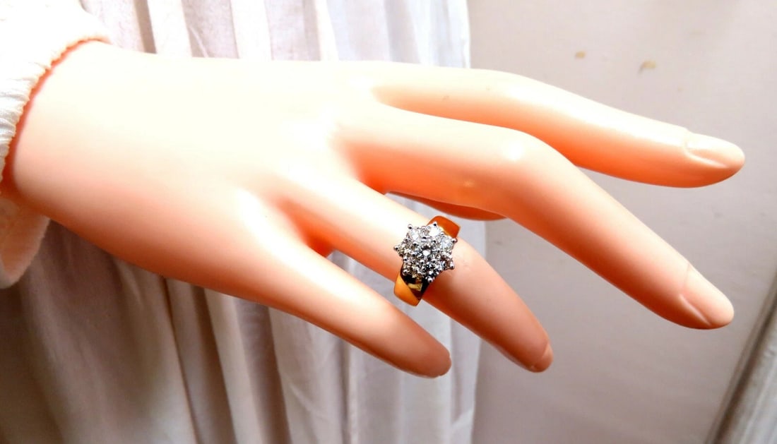 1.04ct Natural Diamonds Floating Cluster on Band Ring 14kt Vintage** - 5