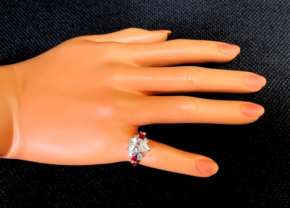 GIA Certified 2.64ct Natural Pear Diamond Ruby ring 14kt** - 6