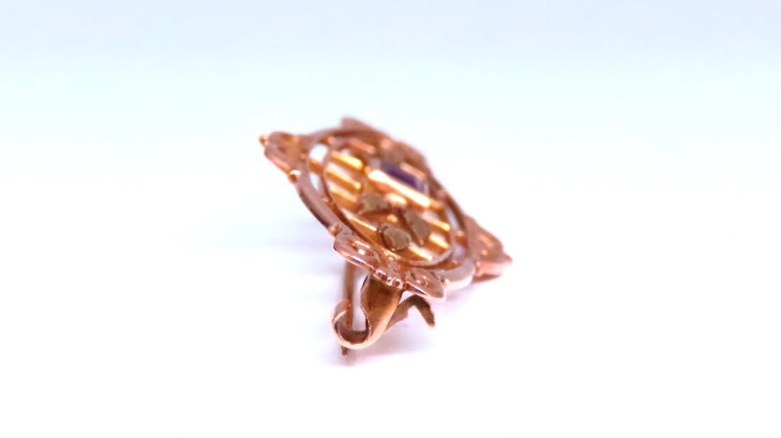 Natural Amethyst Neoclassical Brooch Pin 14kt Gold 12364** - 2