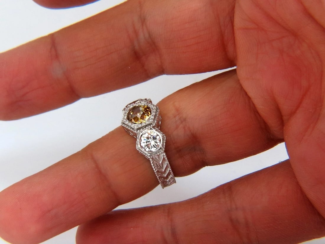 GIA NATURAL 2.30CT FANCY YELLOW BROWN DIAMONDS RING 18KT EDWARDIAN CROWN DECO *v - 9
