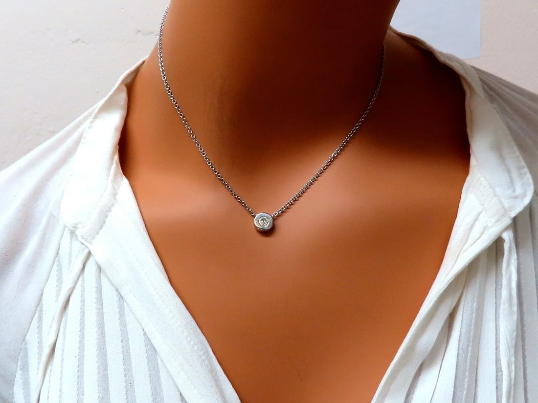 .35ct natural round brilliant diamond solitaire necklace 15.75 inch 14k ** - 5