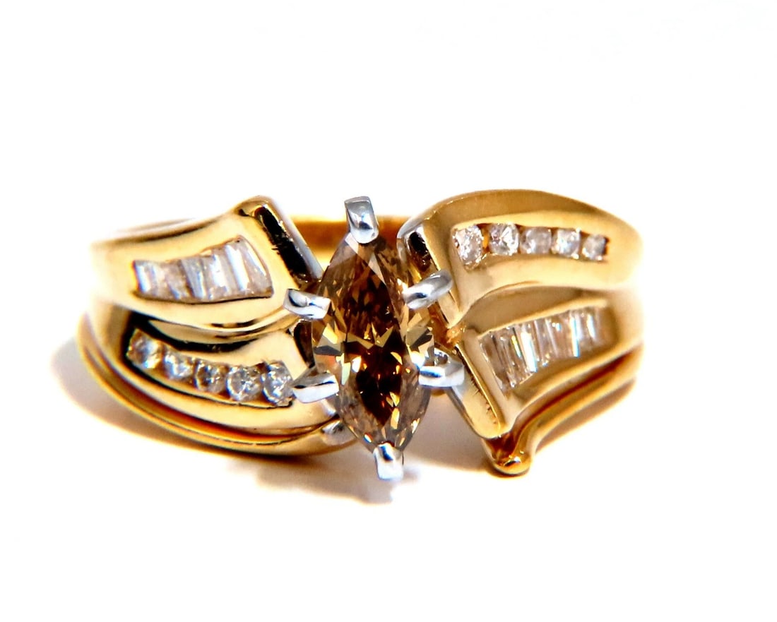 .90ct Natural Fancy Color Yellow Brown Diamond Ring 14kt** - 2