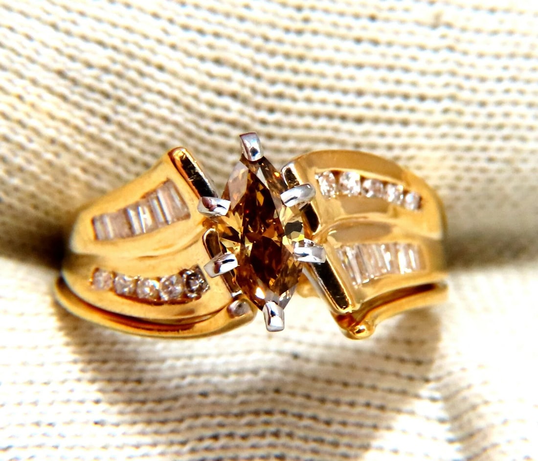 .90ct Natural Fancy Color Yellow Brown Diamond Ring 14kt** - 5