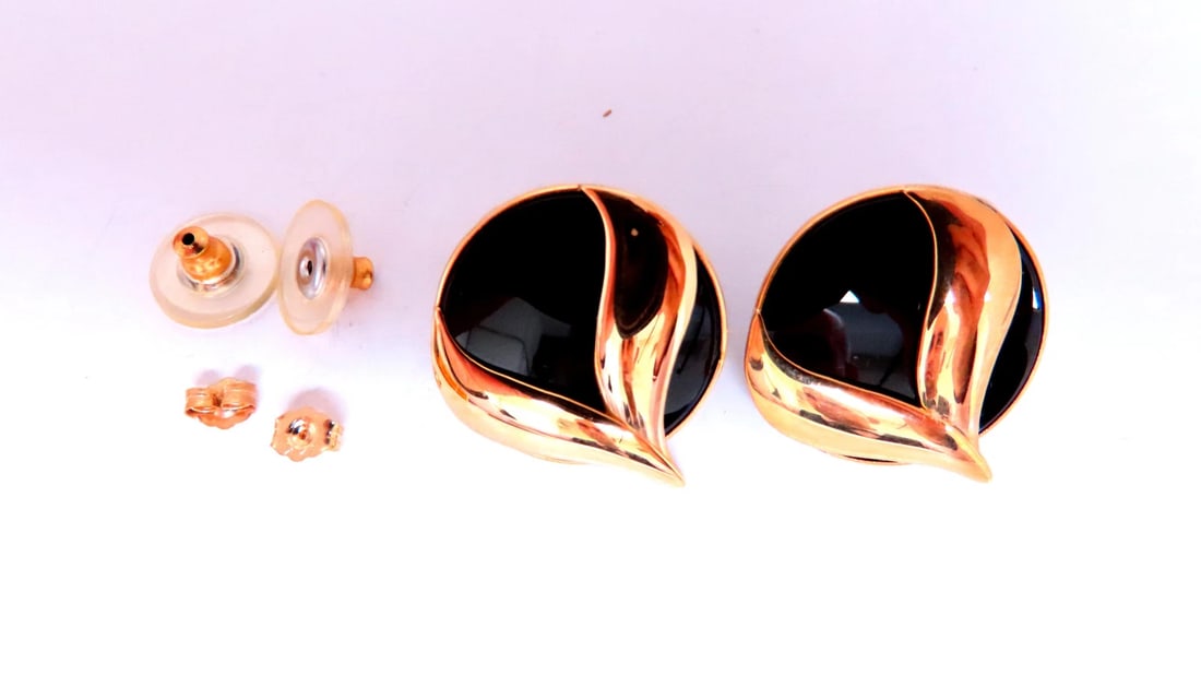 Flaming Black Onyx Retro Mod Earrings 14kt 25475** - 3