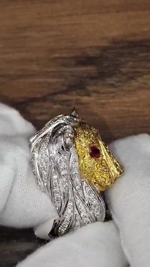 18KT ITALY UNISEX HUGE 3.40CT NATURAL DIAMONDS RUBY LION RING *v - 2