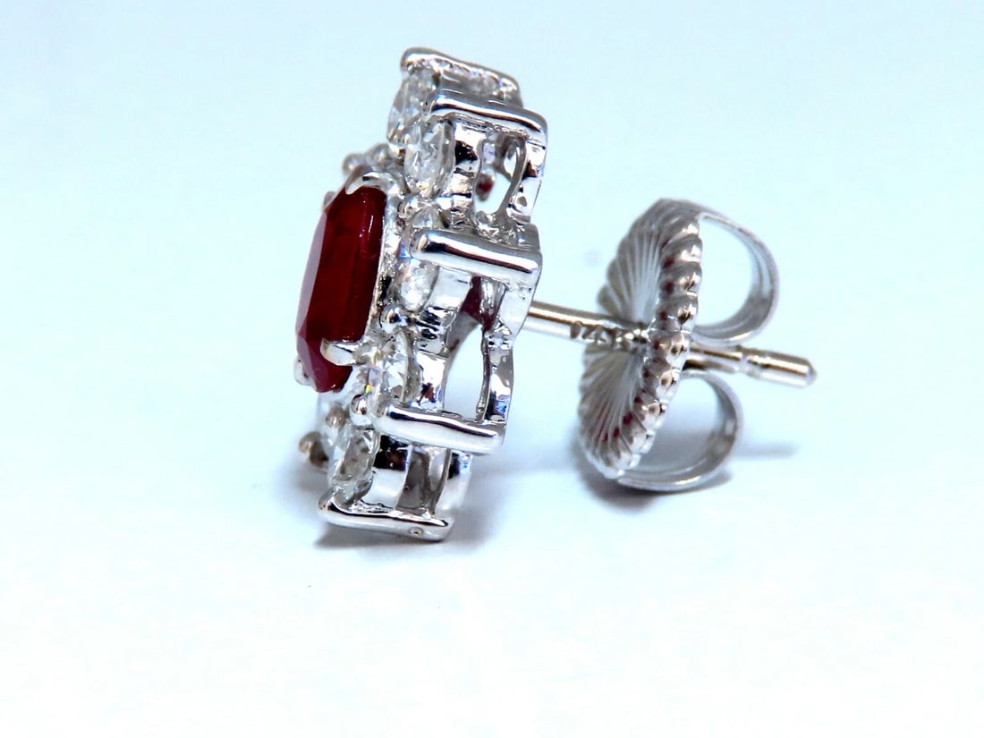 GIA Certified 3.77ct Natural Heat Ruby Diamond Cluster Earrings 14kt ** - 4