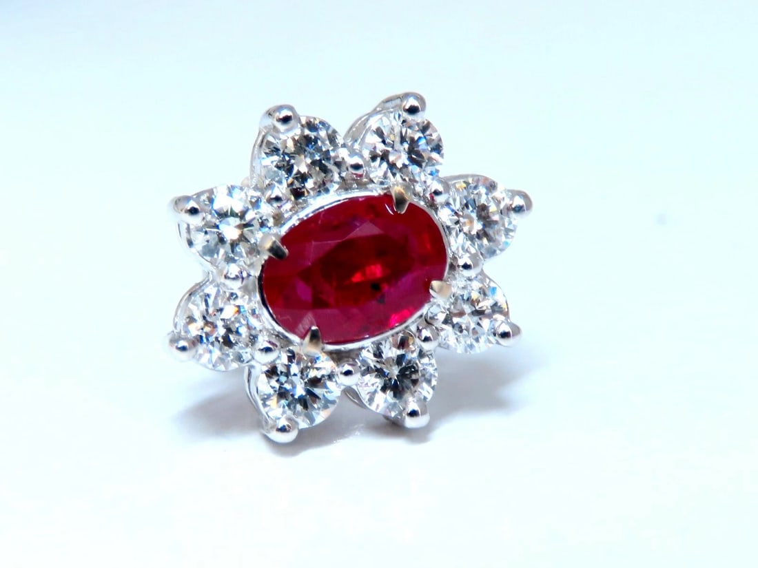 GIA Certified 3.77ct Natural Heat Ruby Diamond Cluster Earrings 14kt ** - 5