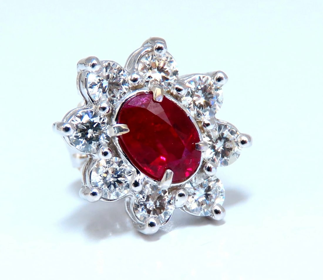 GIA Certified 3.77ct Natural Heat Ruby Diamond Cluster Earrings 14kt ** - 6