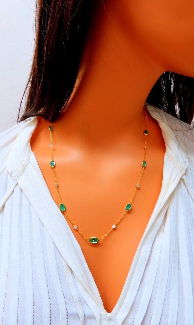 9.40ct. Natural Emeralds Diamonds Yard Necklace 14kt ** - 4