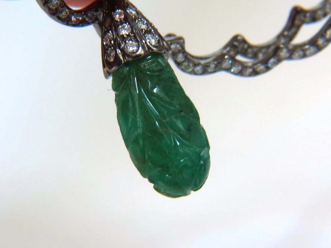 29.50ct NATURAL CARVED EMERALDS DIAMONDS DANGLING EARRINGS 14kt** - 4