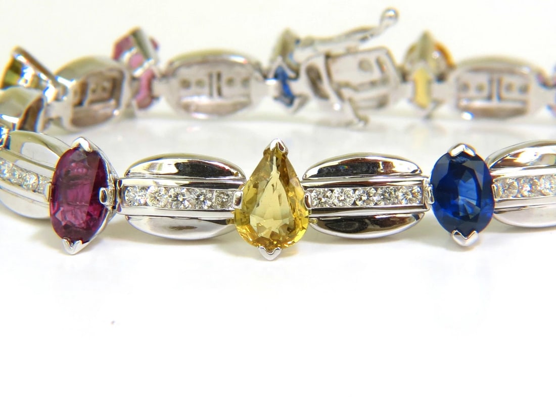 8.25CT NATURAL FINE GEM VIVID COLORS SAPPHIRE DIAMOND BRACELET 14KT** - 11