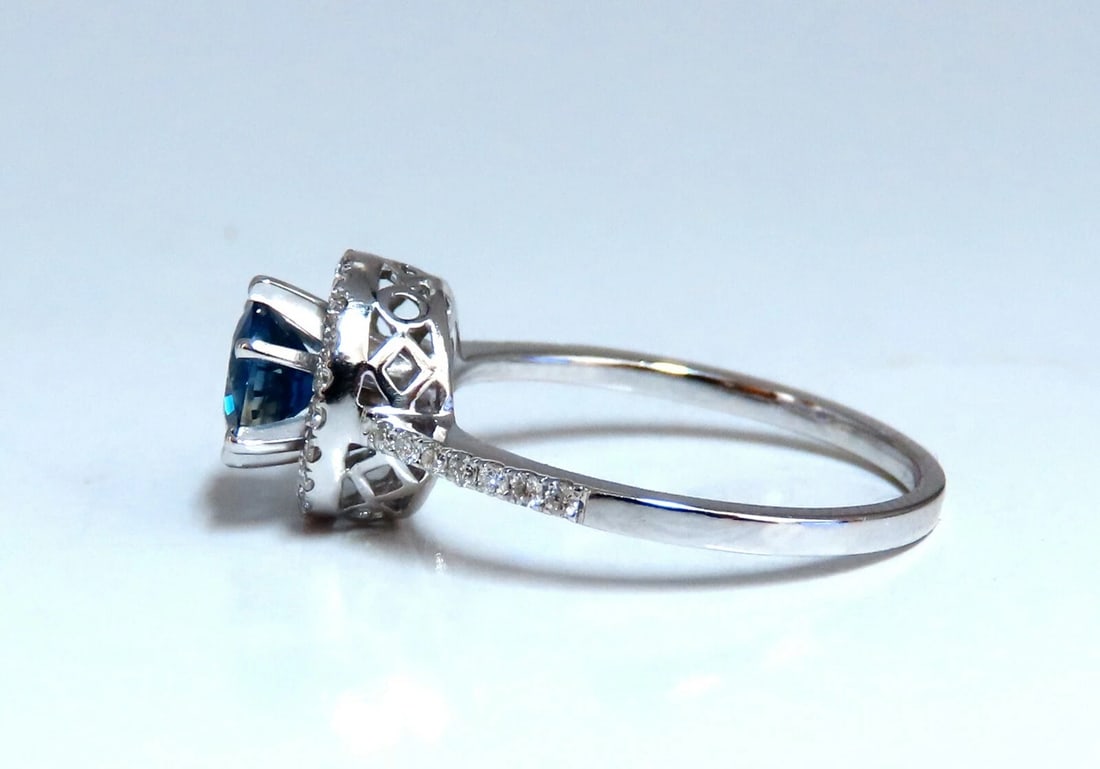 1.22ct Natural Blue Sapphire Halo Cluster Ring 14 Karat** - 2