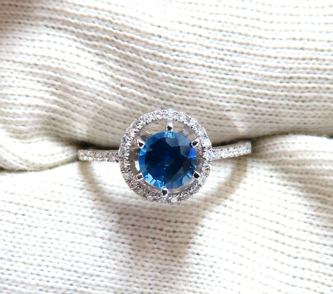 1.22ct Natural Blue Sapphire Halo Cluster Ring 14 Karat** - 4