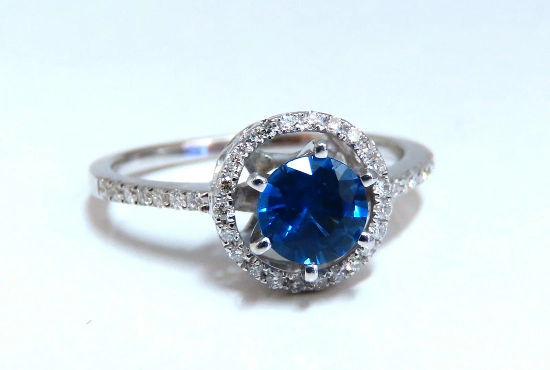 1.22ct Natural Blue Sapphire Halo Cluster Ring 14 Karat** - 6