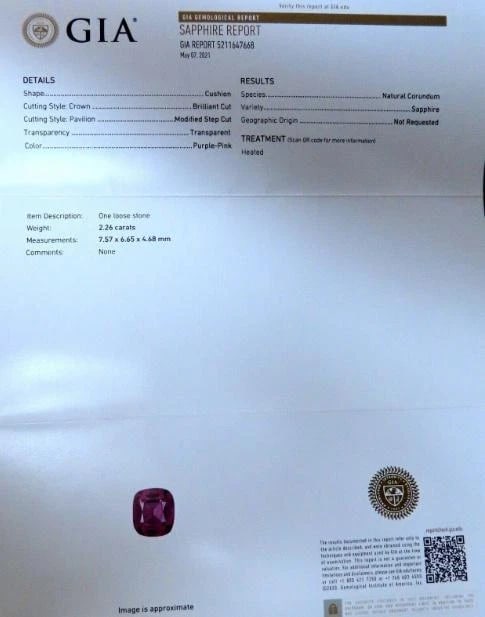2.26ct GIA Certified Natural Purple Pink Sapphire Diamonds Ring 14kt 12339** - 2