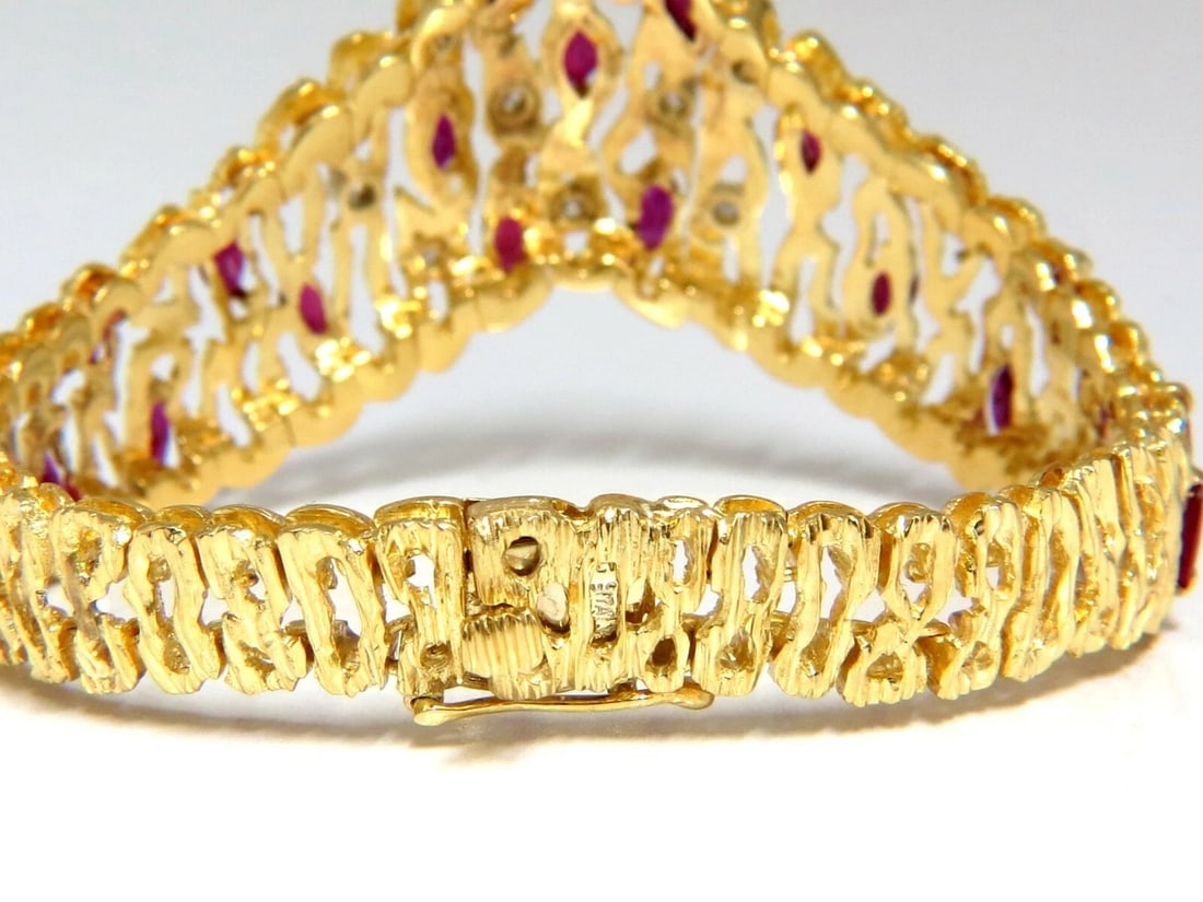 6.00ct Natural Ruby Diamond Coral Patina Chevron Cuff Bracelet 18 Karat** - 2