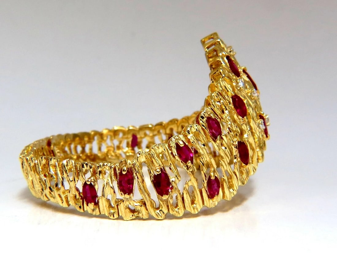 6.00ct Natural Ruby Diamond Coral Patina Chevron Cuff Bracelet 18 Karat** - 4