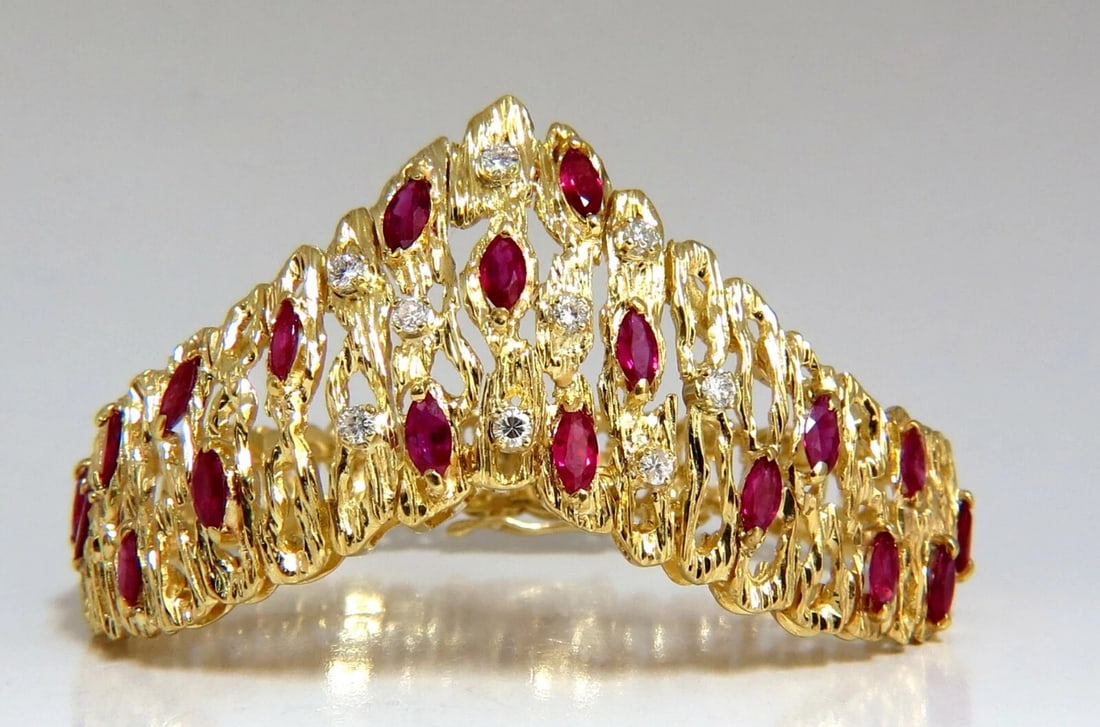 6.00ct Natural Ruby Diamond Coral Patina Chevron Cuff Bracelet 18 Karat** - 5
